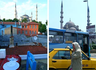 A la izquierda la mezquita azul. A la derecha la Yeni  Camii
